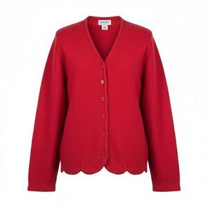 Vintage Pendleton Boiled Wool Cardigan Scalloped Hem Cherry Red Large Cottage